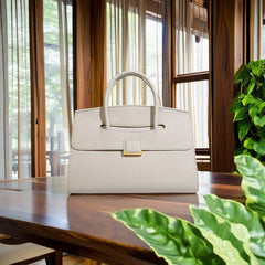 Women's Handbag with Metal Clasp & Detachable Strap