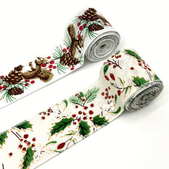 4 57M Christmas Ribbon Xmas Tree Santa Red Truck Burlap Wired Edge Oranment