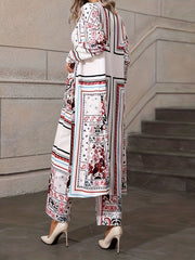 Women's Plus Floral & Scarf Print Cardigan & Pants Set