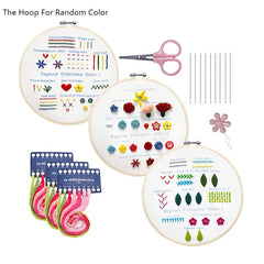 3 Pack Animal Flower Embroidery Kit with Hoop & Instruction
