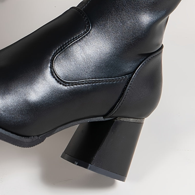 Pointed Toe Chunky Heeled Over The Knee Boots with Tie Back