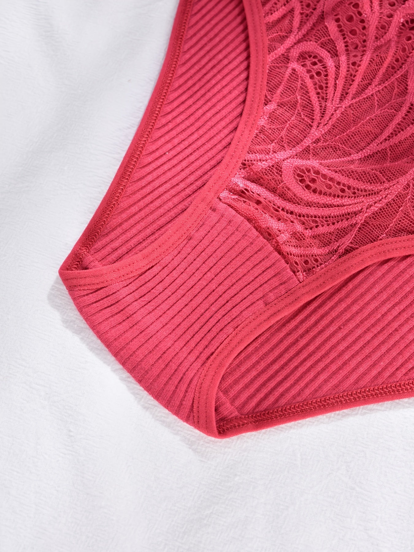 5pcs Floral Lace Ribbed Panties Comfy & Breathable Intimates Panties
