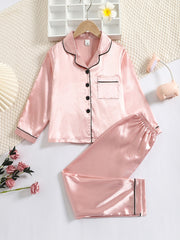 2pcs Girls Pale Pinkish Gray Pajamas Set Long Sleeve Tops & Pants
