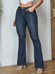 Dark Flared Jeans Bell Bottom Slash Pockets Wide Legs Denim Pants