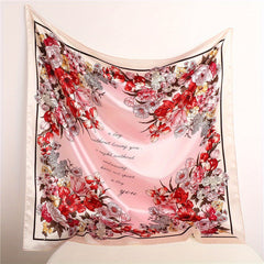 Vintage Flower Print Satin Scarf Large Shawl Women Head Wrap Bandana