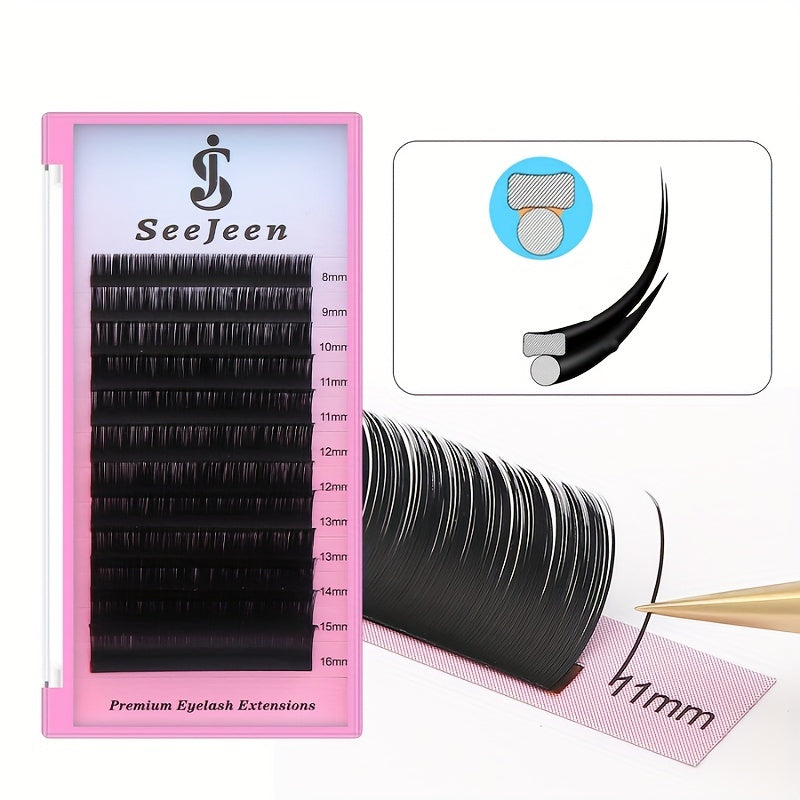 SeeJeen Ellipse Flat EyeLash Extensions Mix 8 16mm C D Curl Matt Mega Volume