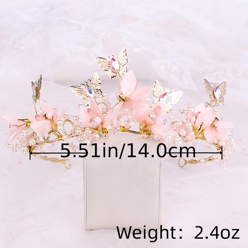 Golden Crystal Faux Pearl Butterfly Crown Tiara Headband for Bride