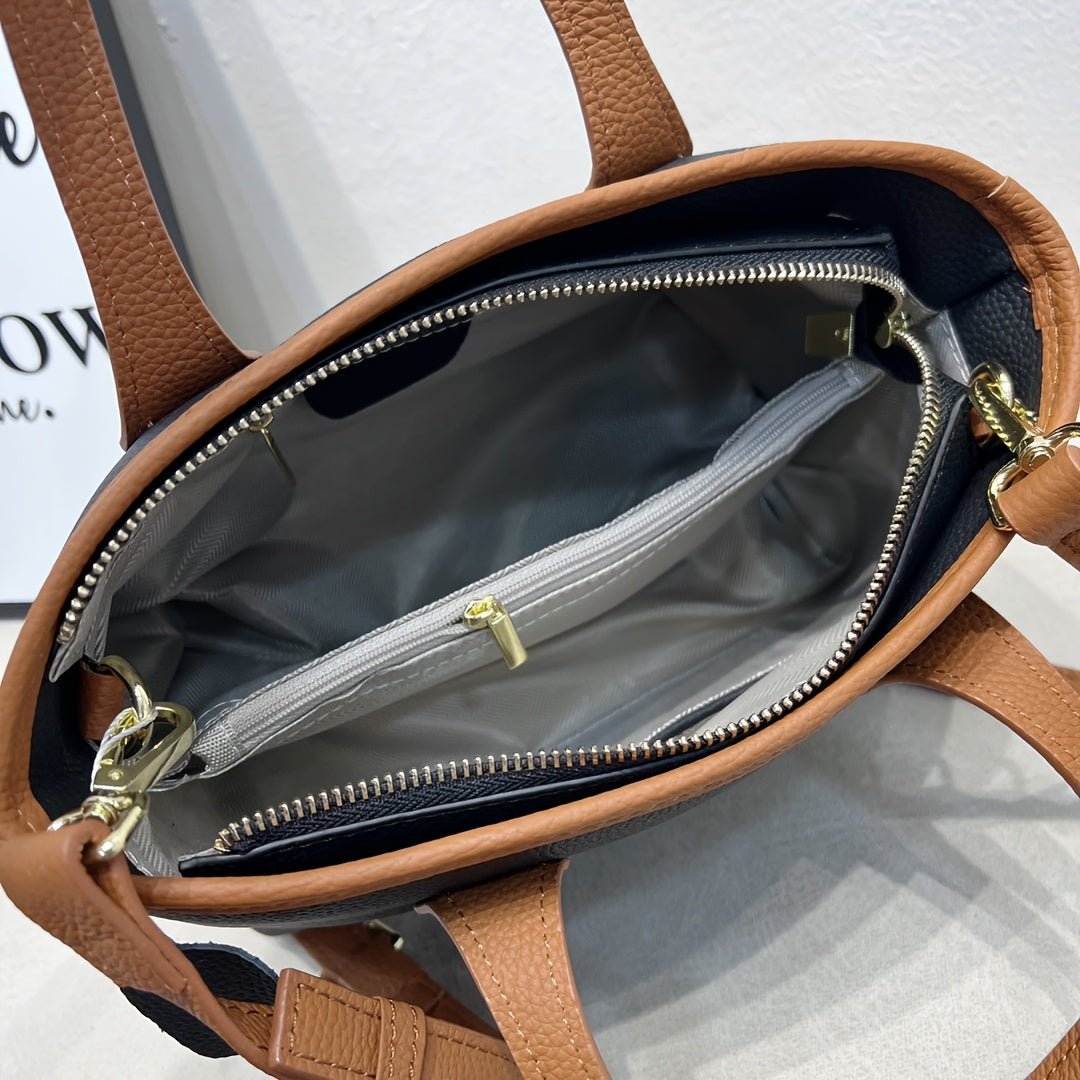 Leather Convertible Shoulder Bag Zipper Closure Minimalist Crossbody Bag