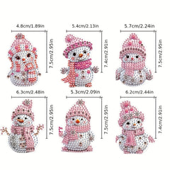 6pcs DIY Christmas Diamond Painting Keychain Pink Snowman Art Mosaic