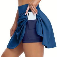 2 in 1 High Waist Tennis Skirts Inner Pocket Summer Outdoor Golf Skirt