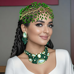 Bohemian Green Rhinestone Hairpiece for Women Halloween Night Out