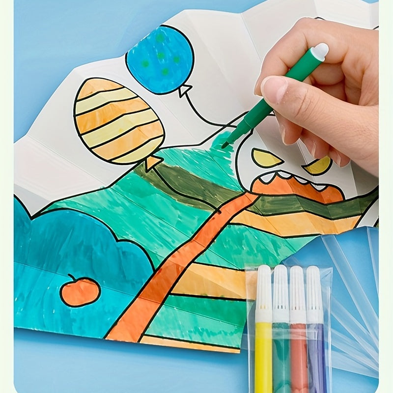DIY Painting Graffiti Seven fold Fan Cartoon Coloring Folding Fan