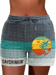 Coconut Tree Print Shorts Drawstring Drinkin Shorts