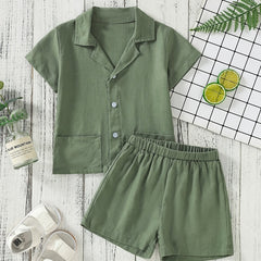Boys Vintage Button Top & Shorts Set