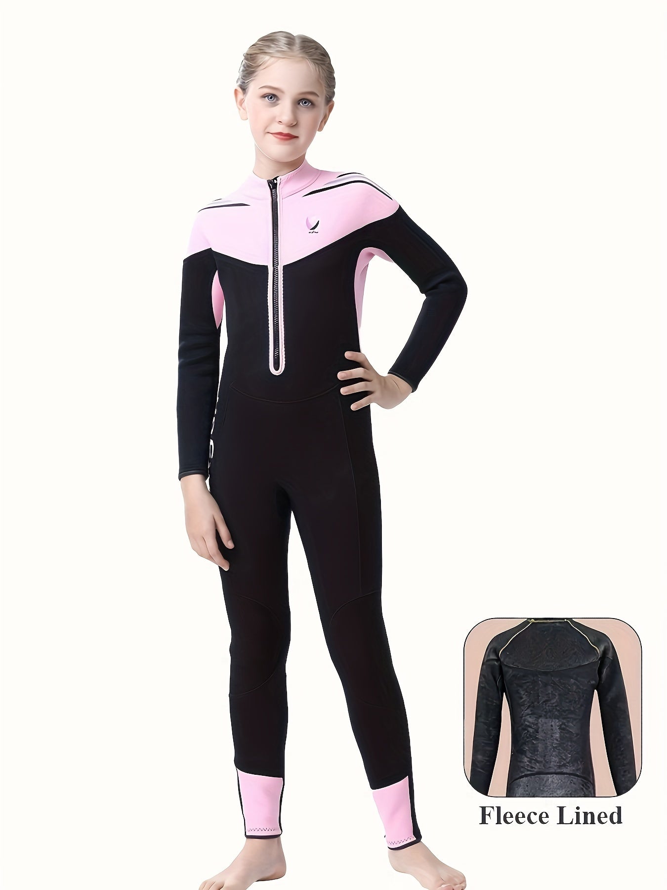 Kids Warm Fleece Diving Suit 3.5mm Half Zip Long Sleeve for Swimming Surfing