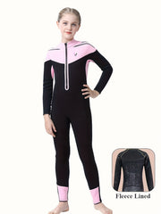 Kids Warm Fleece Diving Suit 3.5mm Half Zip Long Sleeve for Swimming Surfing