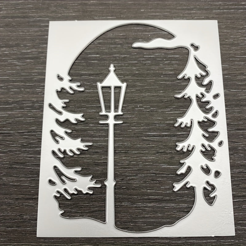 1pc DIY Christmas Tree Cutting Dies Street Lamp Background Carbon Steel Die