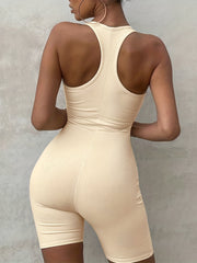Ribbed Racerback Pajama Romper Sleeveless Crew Neck Women's Lingerie