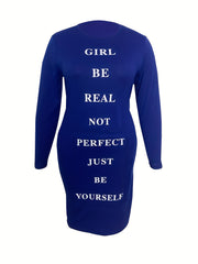Casual Dress Women's Plus Letter Print Round Neck Split Te