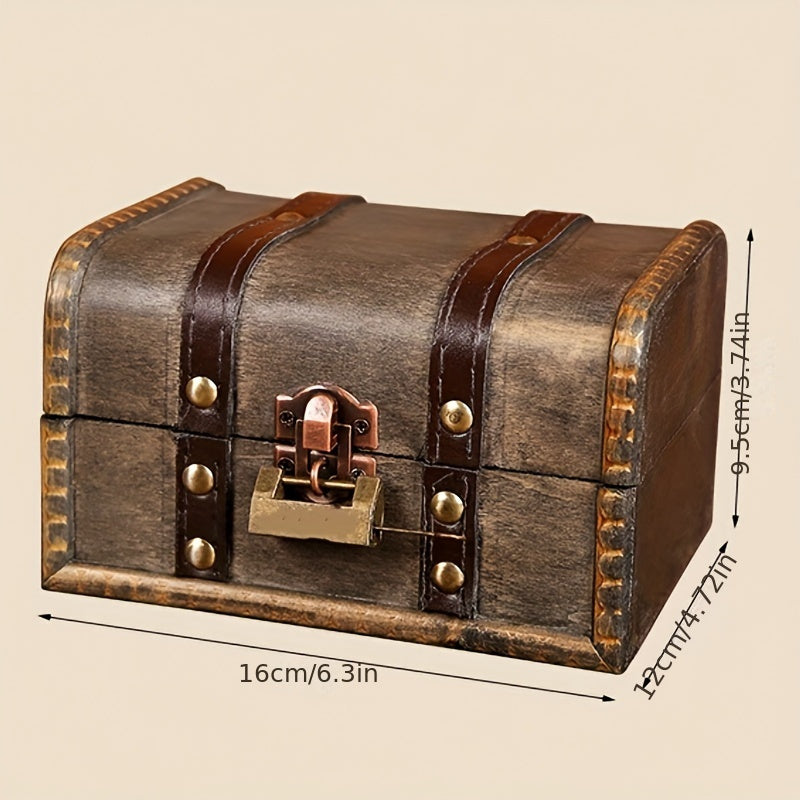 Retro Jewelry Storage Box Buckle Lid Earring Wooden Basket