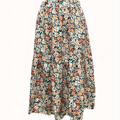 Floral Print Elastic Waist Midi Skirt Women's Clothing