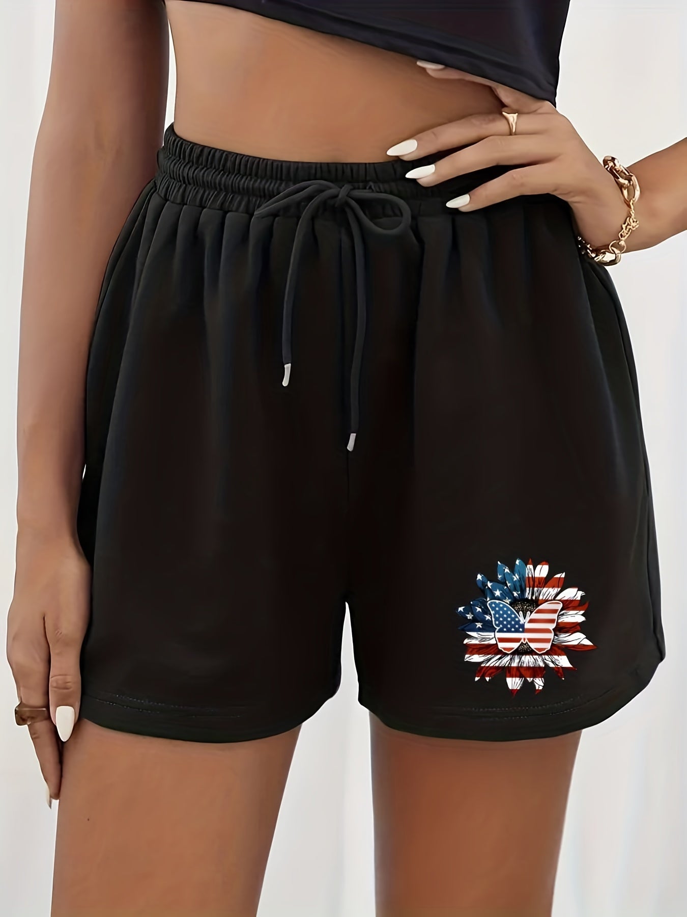 American Flag Print Shorts Casual Drawstring Elastic Waist