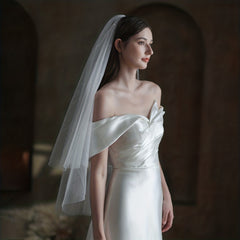 Double Layer Sequin Head Veil with Comb for Bridal Wedding