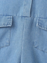 Girls Denim Overall Romper Shorts - Kids Casual Collared Short Sleeve