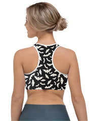 Halloween Bat Print Racer Back Gym Bra