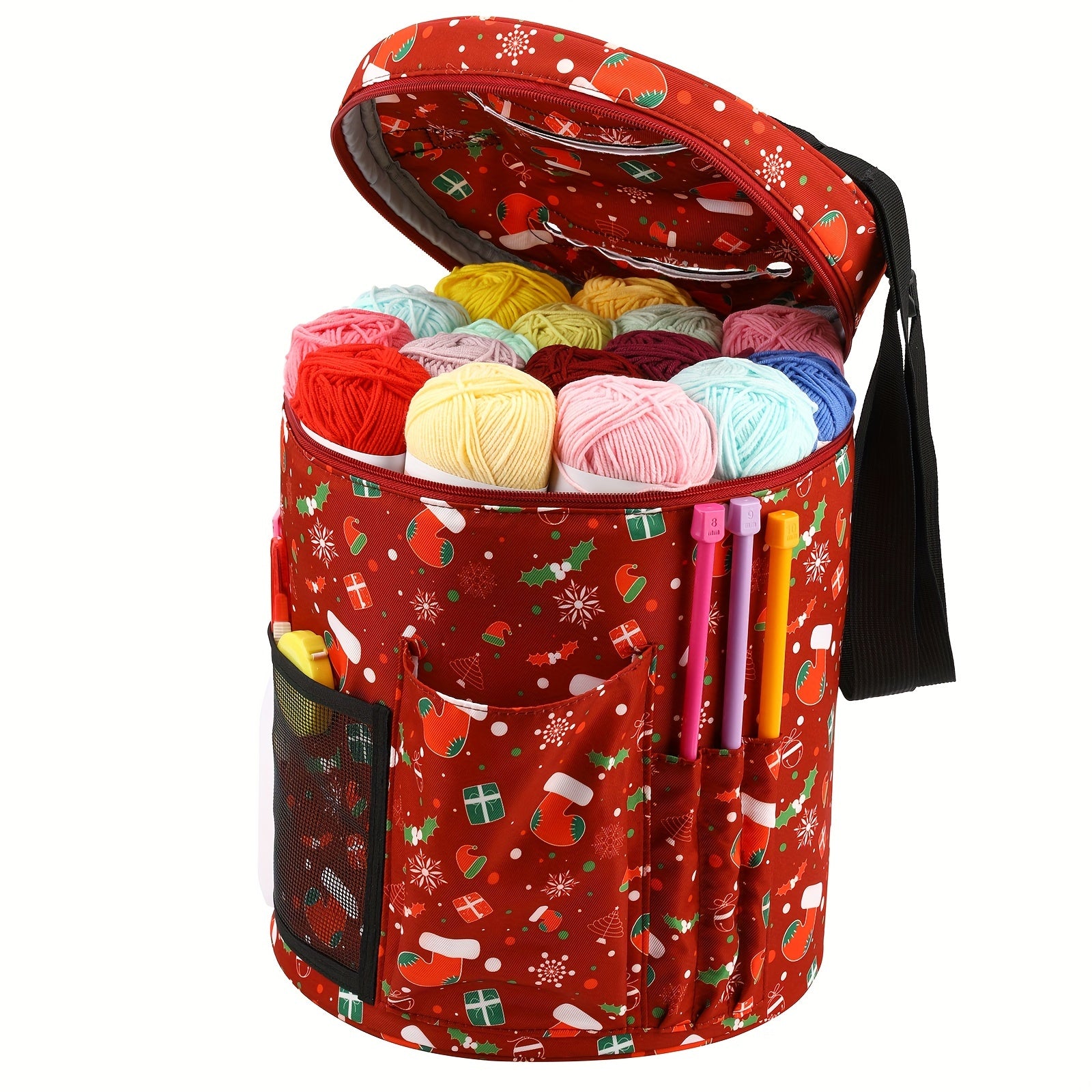 Christmas Theme Yarn Bag Knitting Storage Crochet Cylinder Portable