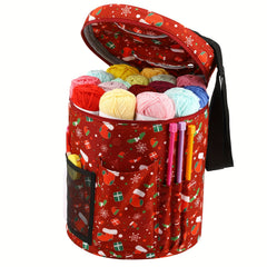 Christmas Theme Yarn Bag Knitting Storage Crochet Cylinder Portable
