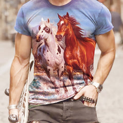 Horse Pattern Men's Short Sleeve T shirt Graphic Tee Summer Clothes