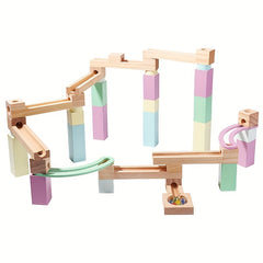 Colorful Wooden Marble Track Toy Building Blocks Set Fun Educational Puzzle Game