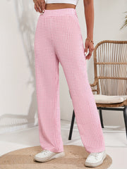 Plaid Straight Leg Pants High Waist Loose Fit