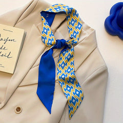 Floral Print Skinny Scarf Silk Block Ribbon Necktie Neckerchief