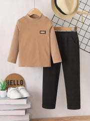 Toddler Boy's 2pcs Mock Neck Top & Pants Set Casual Outfits Kids Clothes
