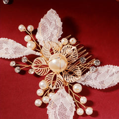 Flower & Lace Charm Hair Comb Faux Pearl Bridal Wedding Headwear