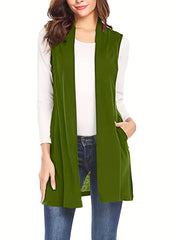 Sleeveless Open Front Vest With Pockets