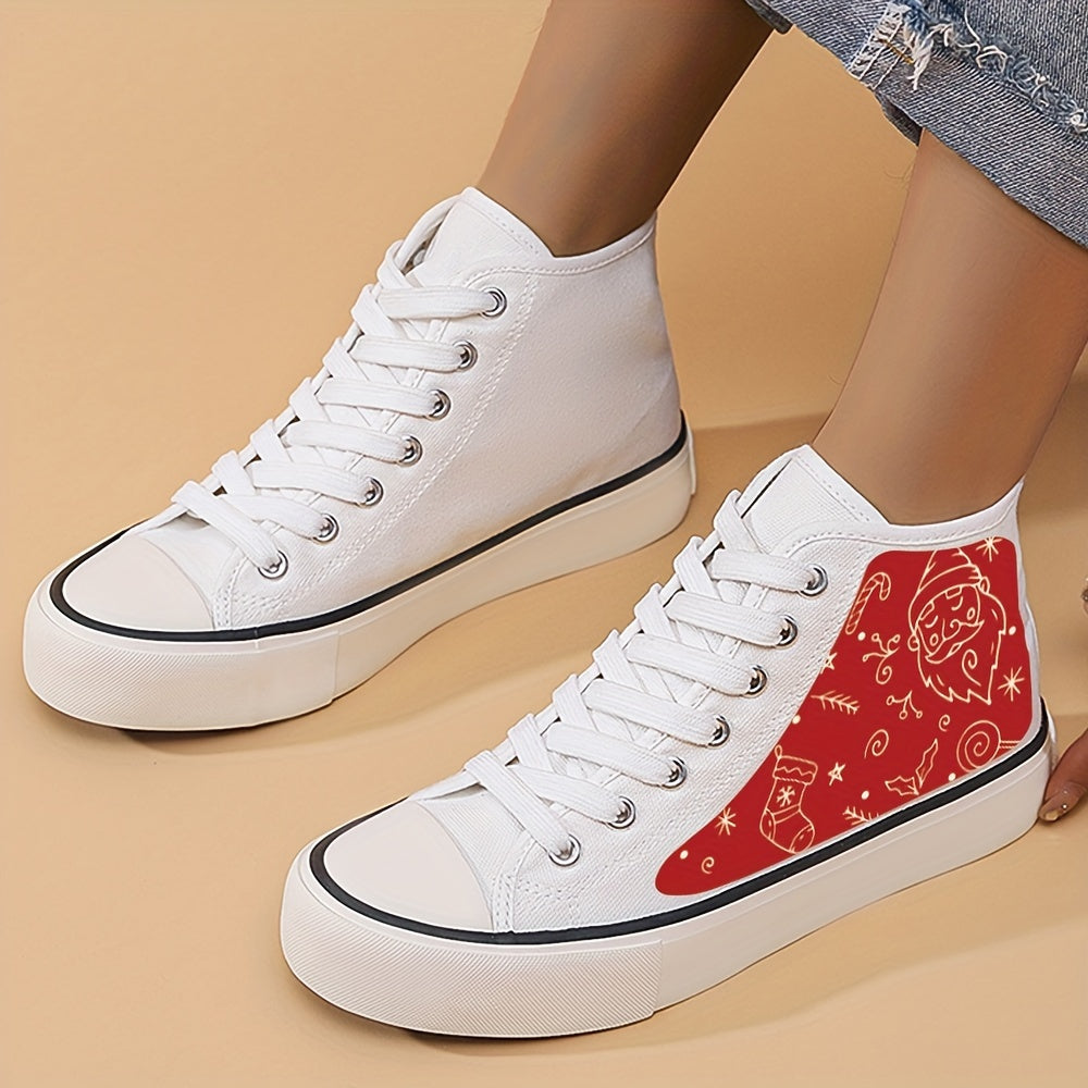 Christmas Graffiti Print High Top Canvas Sneakers