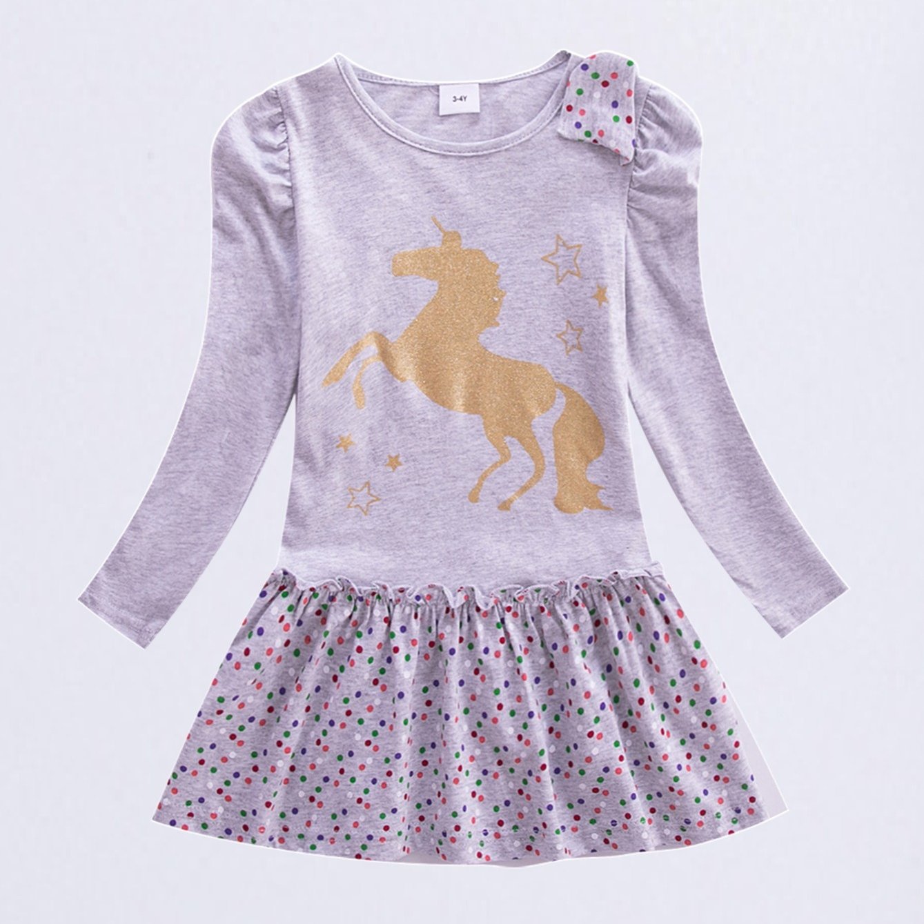 Purple Spot Cartoon Dress Long Sleeved