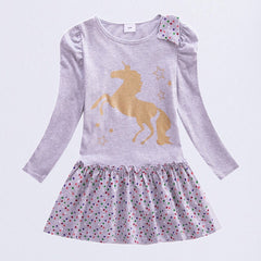 Purple Spot Cartoon Dress Long Sleeved