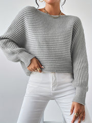 Solid Boat Neck Batwing Sleeve Sweater for Women