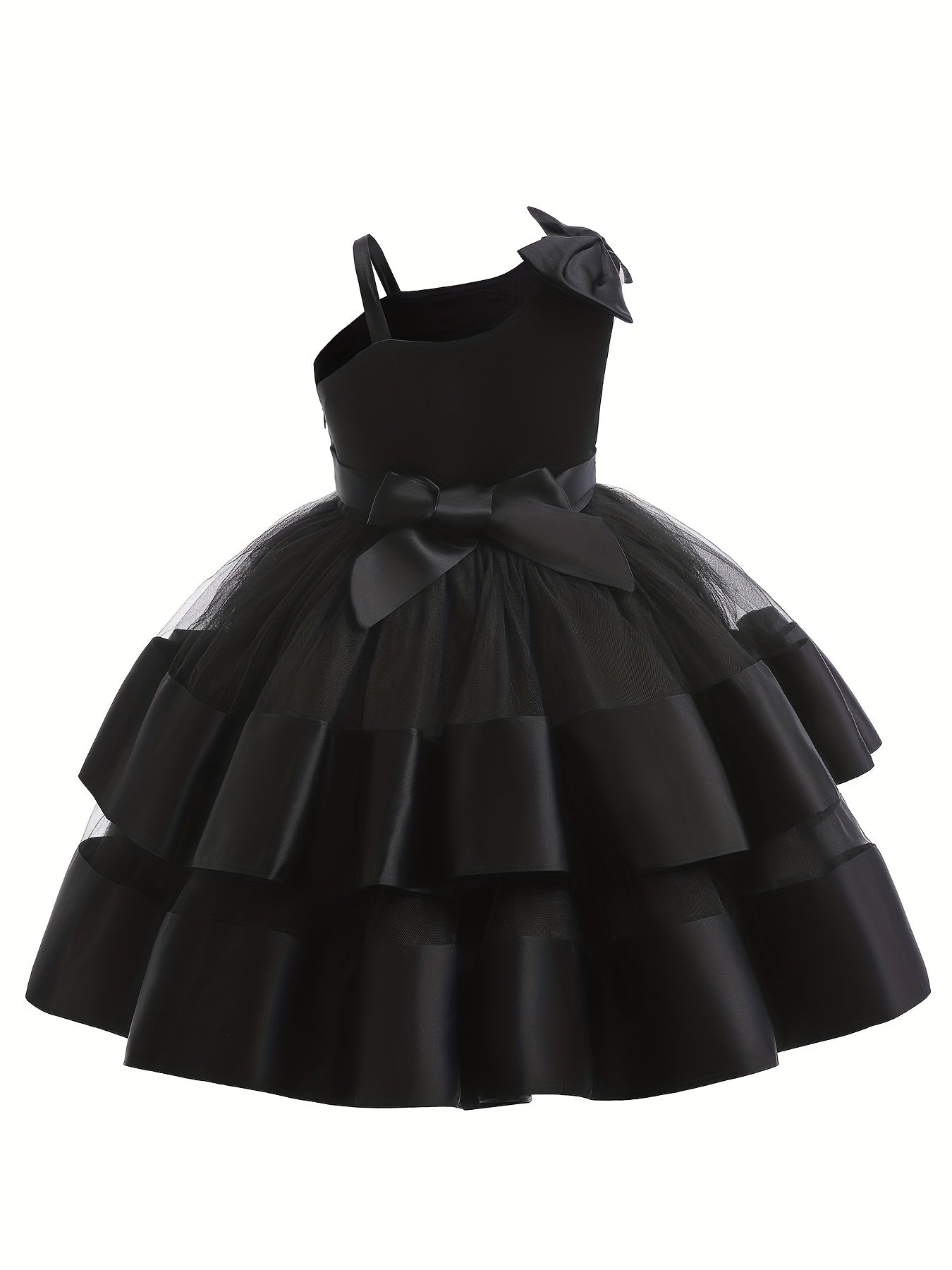 Girls Satin Stitch Tulle Princess Dress with Bow - Special Occasions