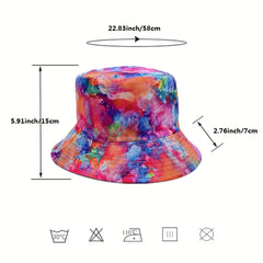 Oil Painting Print Bucket Hat Reversible Red Tie Dye Graffiti