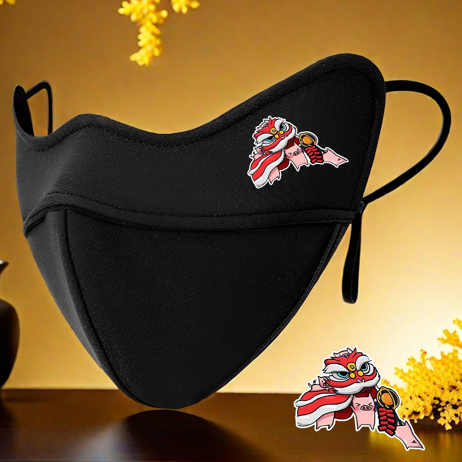 5D Lion Dance Print Face Mask Breathable Winter Cycling Neck Gaiter