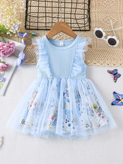 Girls Floral Sleeveless Mesh Dress