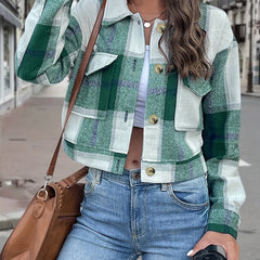 Plaid Print Button Front Jacket Outerwear Women's Clothing