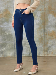 High Stretch Skinny Jeans Solid High Rise Ankle Length Denim Pants