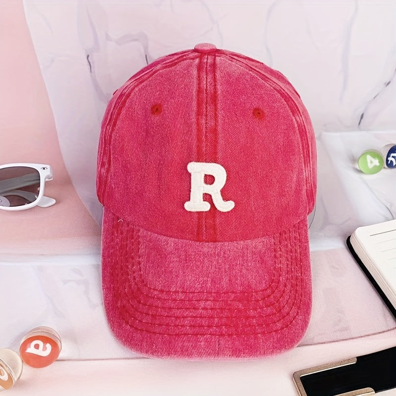 R Shaped Washed Baseball Cap Sun Hat for Men and Women