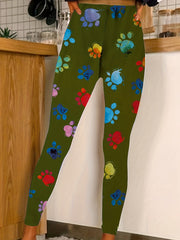 Colorful Paw Print High Stretch Skinny Leggings